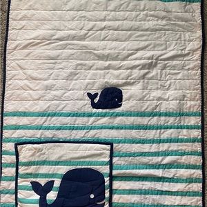 Pottery Barn Kids gently used whale blanket and pillow sham.